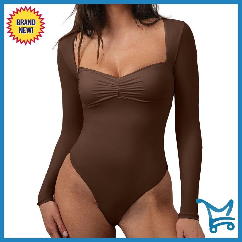Long Sleeve Square V-Neck Bodysuit - Elegant Ruched Tops for Fall